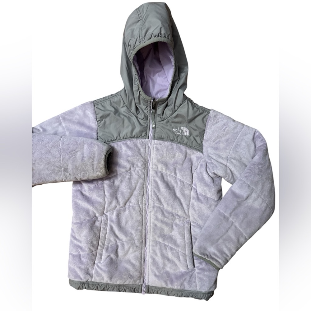 The North Face Girls Size Medium 10/12 Lavender/Gray Reversible‎ Zip Up Coat
